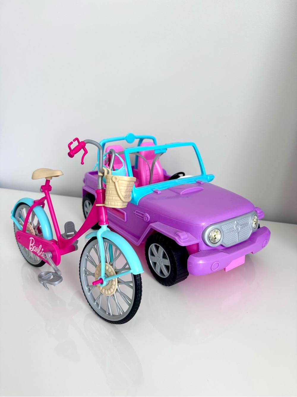 Barbie Purple Convertible Jeep with Pink & Aqua Bicycle